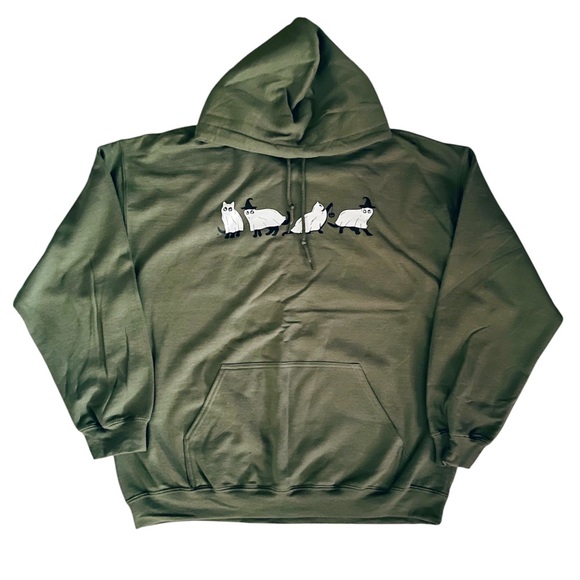 ✨HP✨ NEW NWOT Halloween Ghost Cat Hoodie Pullover Sweatshirt XL Green - Picture 2 of 9